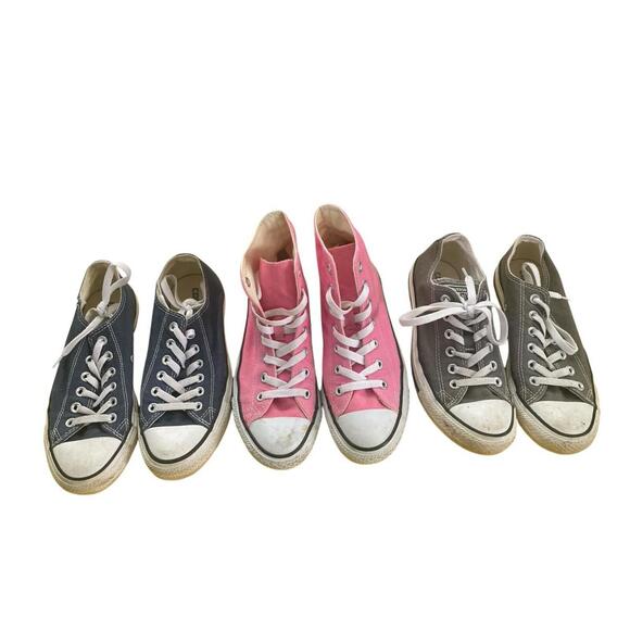 THREE Pairs of Converse Sneakers Chuck Taylor Kicks Womens Size 7 Pink Blue Grey - Picture 1 of 16